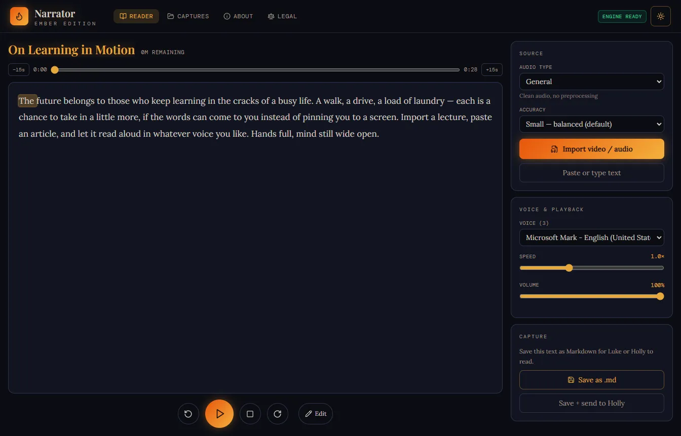 Ember Narrator app