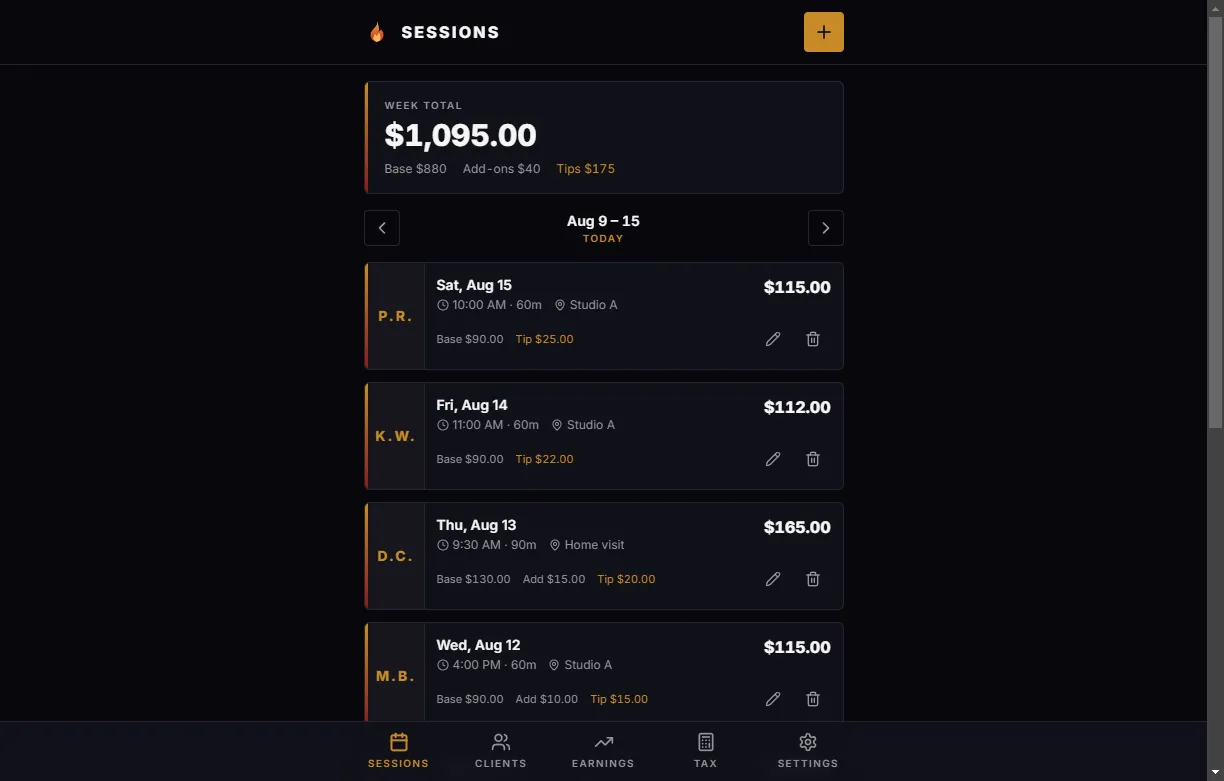 SessionsTracker screenshot